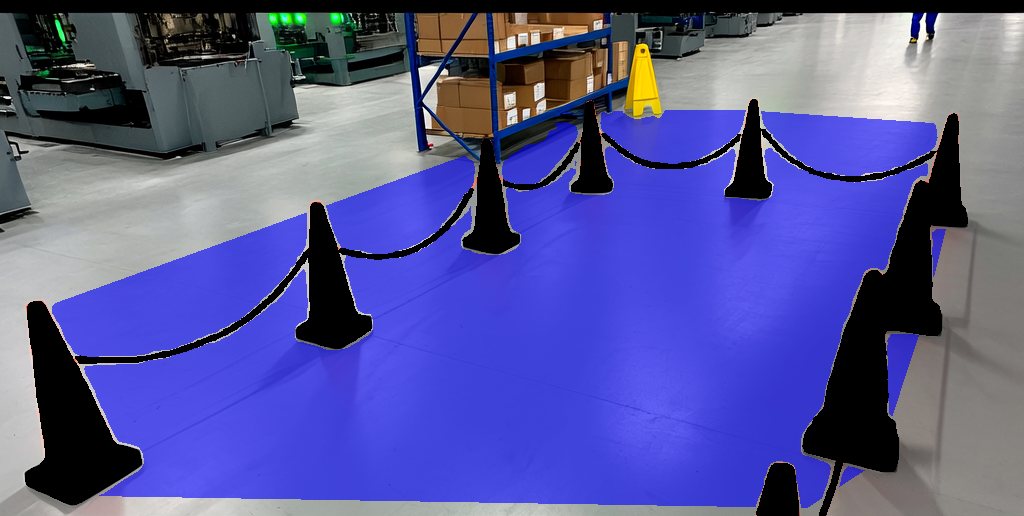 Cones linked with chain in a warehouse aisle, enclosed floor filled as a zone